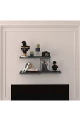 Doğal Modern Organizer Düzenleyici 2'li Kıvrımlı Dekoratif Kitaplık Banyo Mutfak Duvar Rafı  Antrasit thumbnail 1