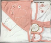 Donino %100 Pamuk 4 Lü Set Nakışlı Bebek Bornoz Seti thumbnail 5