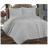 Prestij Puffy Yakut 3 Parça Çift Kişilik Yatak Örtüsü, Pike Örtüsü (250x260)-Gri - 1