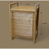 Periboia Orta Boy Ahşap Bambu Kirli Sepeti 40x35x60 thumbnail 2