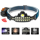 Fithome W690 7 Aydınlatma Modlu XPE COB  LED Sensörlü Dahili Pilli USB Şarj Edilebilir Kafa Feneri thumbnail 1