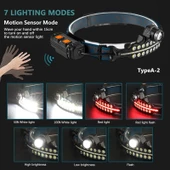 Fithome W690 7 Aydınlatma Modlu XPE COB  LED Sensörlü Dahili Pilli USB Şarj Edilebilir Kafa Feneri thumbnail 5