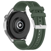 Sneezy Huawei Watch GT6 Pro 46mm İle Uyumlu Metal Tokalı Dikiş Desenli Dokuma Silikon Kordon  Haki thumbnail 2