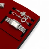 S Polo Kadın Saat Bileklik Kolye ve Küpe Hediyeli Kombin Set Kutu Gümüş Renk - 1