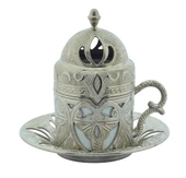 Defne 6 Kişilik 24 Parça Metal Porselenli Gümüş Renk Kahve Fincan Seti - 4