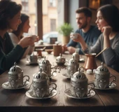 Defne 6 Kişilik 24 Parça Metal Porselenli Gümüş Renk Kahve Fincan Seti - 3