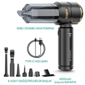 Shibumi Tornada 100 Watt 6000Mah 16000Pa Çekiş Gücü 8 Adet Başlıklı Şarjlı Güçlü Üfleme Araç İçi Süpürge thumbnail 4