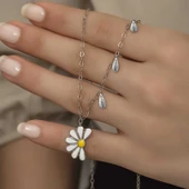 Gümüş Rodyum Papatya Seviyor Sevmiyor Bayan Kolye thumbnail 6