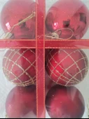 Yılbaşı Ağacı Süsü Desenli 6 cm Kırmızı Toplar 6'lı thumbnail 5