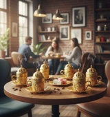 Defne 6 Kişilik 24 Parça Metal Porselenli Altın Renk Kahve Fincan Seti - 3