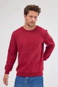 Erkek Bordo Standart Fit Normal Kesim Pamuklu Basic Bisiklet Yaka Sweatshirt MTLCE113-Bordo - 3