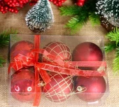 Yılbaşı Ağacı Süsü Desenli 6 cm Kırmızı Toplar 6'lı thumbnail 6