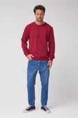 Erkek Bordo Standart Fit Normal Kesim Pamuklu Basic Bisiklet Yaka Sweatshirt MTLCE113-Bordo - 5