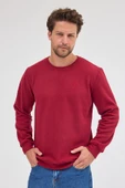 Erkek Bordo Standart Fit Normal Kesim Pamuklu Basic Bisiklet Yaka Sweatshirt MTLCE113-Bordo - 1