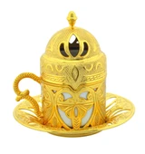 Defne 6 Kişilik 24 Parça Metal Porselenli Altın Renk Kahve Fincan Seti - 4