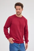 Erkek Bordo Standart Fit Normal Kesim Pamuklu Basic Bisiklet Yaka Sweatshirt MTLCE113-Bordo - 4