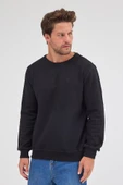Erkek Siyah Standart Fit Normal Kesim Pamuklu Basic Bisiklet Yaka Sweatshirt MTLCE113-Siyah - 3