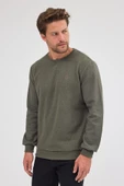 Erkek Haki Standart Fit Normal Kesim Pamuklu Basic Bisiklet Yaka Sweatshirt MTLCE113-Haki - 4