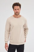 Erkek Bej Standart Fit Normal Kesim Pamuklu Basic Bisiklet Yaka Sweatshirt MTLCE113-Bej - 1