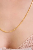 ANDA 925 Ayar Gümüş Unisex 18 K Altın Kaplamalı Yılan Zincir Gümüş Kolye - 3