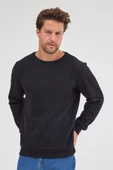 Erkek Siyah Standart Fit Normal Kesim Pamuklu Basic Bisiklet Yaka Sweatshirt MTLCE113-Siyah - 5