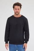 Erkek Siyah Standart Fit Normal Kesim Pamuklu Basic Bisiklet Yaka Sweatshirt MTLCE113-Siyah - 1