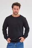 Erkek Siyah Standart Fit Normal Kesim Pamuklu Basic Bisiklet Yaka Sweatshirt MTLCE113-Siyah - 2