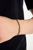 ANDA 925 Ayar Gümüş Oksitli Erkek Yuvarlak Bileklik Hint Bileklik 2.5 mm 21 cm - 1