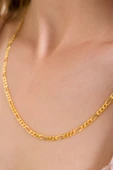 ANDA 925 Ayar Gümüş Unisex 18 K Altın Kaplama Figaro Zincir Kolye - 1