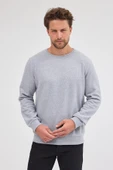 Erkek Gri Standart Fit Normal Kesim Pamuklu Basic Bisiklet Yaka Sweatshirt MTLCE113-Gri - 5