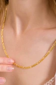 ANDA 925 Ayar Gümüş Unisex 18 K Altın Kaplama Figaro Zincir Kolye - 3