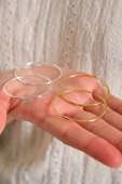 ANDA 925 Ayar Gümüş 18k Altın Kaplama Halka Küpe 4.6 Cm - 2