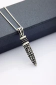 ANDA 925 Ayar Gümüş Oksitli Zirkon Taşlı Motifli Kurşun Kolye 60 cm Zincirli thumbnail 1
