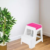 Çelik Ayna Zilkale Büyük Boy Çift Katlı Basamak Çok Amaçlı Dayanıklı Tabure Beyaz+ Pembe-254 thumbnail 2