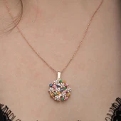 Gümüş Rose Renkli Çiçek Kişiye Özel Kadın Kolye thumbnail 9