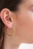 ANDA 925 Ayar Gümüş Orijinal Italyan 18k Altın Kaplama Burgu Halka Küpe 3.0 Cm - 1