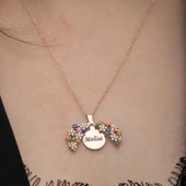 Gümüş Rose Renkli Çiçek Kişiye Özel Kadın Kolye thumbnail 3