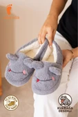 Albishoes Kışlık Içi Tüylü Kadın Ev Ayakkabı Kurbağa Figürlü Kaydırmaz Rahat Taban Panduf Ev Botu - 1