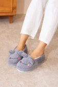 Albishoes Kışlık Içi Tüylü Kadın Ev Ayakkabı Kurbağa Figürlü Kaydırmaz Rahat Taban Panduf Ev Botu - 4