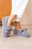 Albishoes Kışlık Içi Tüylü Kadın Ev Ayakkabı Kurbağa Figürlü Kaydırmaz Rahat Taban Panduf Ev Botu - 3
