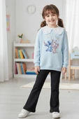 Yaka Detaylı Stitch Desenli Mavi Renk Kız Çocuk Takım - 4