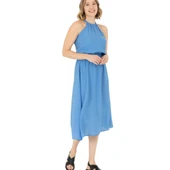 Kadın Koyu Midi Boy Dokuma Elbise thumbnail 4