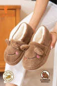 Albishoes Kışlık Içi Tüylü Kadın Ev Ayakkabı Kurbağa Figürlü Kaydırmaz Rahat Taban Panduf Ev Botu - 1