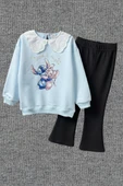 Yaka Detaylı Stitch Desenli Mavi Renk Kız Çocuk Takım - 6