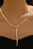 1 Adet LXALRY Kadın Y-Şekilli Hip-Hop Kolye – Ayarlanabilir Yılan Zincirli, Siyah & Altın Minimalist Tasarım, Moda Aksesuarı - 1