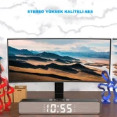 TriLine Bluetooth Hoparlör Şarjlı Yatay Ses Sistemi LED Ekran FM Çalar Saat Sıcaklık PC USB Aux Tf Kart thumbnail 2