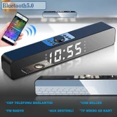 TriLine Bluetooth Hoparlör Şarjlı Yatay Ses Sistemi LED Ekran FM Çalar Saat Sıcaklık PC USB Aux Tf Kart thumbnail 3