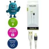 MobiLX MU-09 3.4A Örgülü Işıklı USB to Lightning Hızlı Şarj ve Data Kablosu (1m) - 1