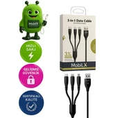 MobiLX 3-in-1 Data Kablosu – 3.1A Hızlı Şarj | Type-C + Lightning + Micro USB | Model: MU-04 - 1