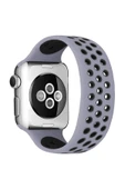 TNR Apple Watch 42mm Ayarlı Delikli Silikon Kordon - Gri-Siyah - 1